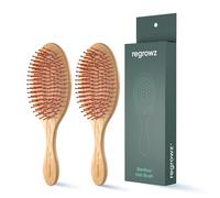 Regrowz Bamboo Hair Brush 2x Pack - Detangles & Eliminates Knots, Wooden Brush for Thick & Thin Hair, Anti-Breakage with Round Natural Bristles, Versatile & Durable, Wooden Hair Brush For Women & Men