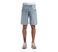 Regular Denim Bermuda with Light Wash and Distressed Details W35