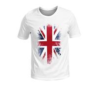 Regular Fit Basic Slim Fit T Shirt for Men British Flag Summer Men's and Women's Same British Loose Large Size Short Sleeved T Shirt for Indoor Outdoor Sports Daily Life (White, XXXXL)
