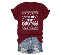 Regular Fit Christmas Tee Shirt for Women 2025 I Have Everything I Want for Christmas Funny Couples Shirt Matching Blouse for Indoor Home Party Xmas Gifts (Wine, S)