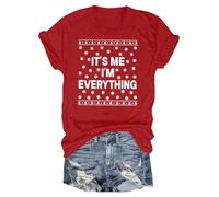 Regular Fit Christmas Tee Shirt for Women 2025 I Have Everything I Want for Christmas Funny Couples Shirt Matching Blouse for Indoor Home Party Xmas Gifts (Red, M)