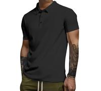 Regular Fit Polo Shirts for Men Big and Tall Casual Short Sleeve Performance Business Shirts Wrinkle Free Stretch Moisture Wicking Gym Workout Collared Tshirts Black