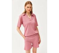 Regular Fit Ribbed 2-Piece Set with Polo Top & Pocket Shorts HOXTON GAL Rose M