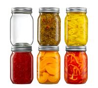Regular-Mouth Glass Mason Jars with Metal Airtight Lids [16 oz. - 6 Sets] for Canning, Preserving, & Meal Prep