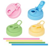 Regular Mouth Mason Jar Pour Spout Lid, 4Pack 70mm/2.75in Mason Jar Drinking Lids with Silicon Straws, Colorful Plastic Pitcher Flip Cap Airtight Canning Lids - Leak-Proof & Easy Pouring Spout