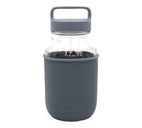 Regular Mouth Mason Jar Water Bottle Set - 32oz Azure Glass Jar with Silicone Sleeve and Gray Plastic Handle/Canister Lid (Charcoal Gray)
