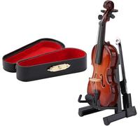 Bow and Gift Case, Miniature Violin Model, Mini Violin Model with Bow Stand Support, Wooden Instrument Model Decor Gift for Kids Festival Birthday Gift, Decorating House or Office, 3.15 x 1.18x 0.31in