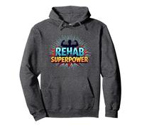 Rehab Is My Superpower Motivational Recovery Strength Pullover Hoodie, Adult Unisex, Dark Heather Grey, M
