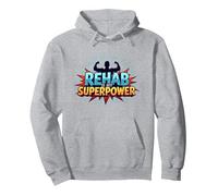 Rehab Is My Superpower Motivational Recovery Strength Pullover Hoodie, Adult Unisex, Heather Grey, S
