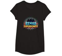 Rehab is My Superpower Motivational Recovery Strength T-Shirt, Girls, Black, Medium