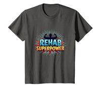 Rehab is My Superpower Motivational Recovery Strength T-Shirt, Kids, Asphalt, 8 Years