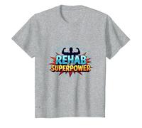 Rehab is My Superpower Motivational Recovery Strength T-Shirt, Kids, Heather Grey, 3 Years