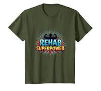 Rehab is My Superpower Motivational Recovery Strength T-Shirt, Kids, Olive, 3 Years