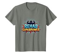 Rehab is My Superpower Motivational Recovery Strength T-Shirt, Kids, Olive Heather, 12 Years