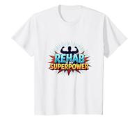 Rehab is My Superpower Motivational Recovery Strength T-Shirt, Kids, White, 12 Years