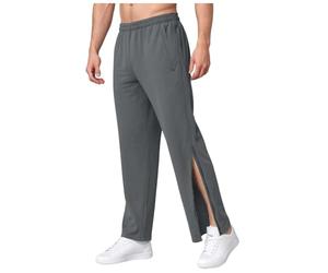 Rehabilitation Trousers Men's Training Trousers with Full-Length Zip Jogger Tear-Off Trouser Loose Casual Sportswear with Pocket Men's Jogging Trouser Side Opening Postoperative Sports Pants Grey