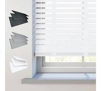 REHAN & CO Faux wood window Venetian Blinds 50mm Slats with String/Tape Blinds Aluminium Headrail Trimmable Child Safe Home Office Window Blind (White Tape, 75Wcm x 150Hcm)