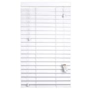 REHAN & CO Faux wood window Venetian Blinds 50mm Slats with String/Tape Blinds Aluminium Headrail Trimmable Child Safe Home Office Window Blind (White String, 105Wcm x 150Hcm)