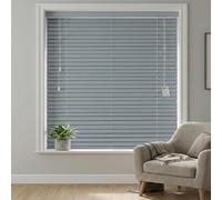 REHAN & CO Made to Measure Grey Faux Wood wooden Grain Venetian Blinds/Blind with Strings- Home Office Window Blinds - 50mm Slats 150W x 150H cm