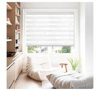 Rehan & Co White Day and Night Zebra Roller Blinds for Windows Light Filtering Dual Layer Fabric Window Blinds Drill/No Drill Easy Fit Blind for Door (64cm W x 165cm L)