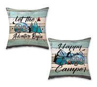 ReHeBaZi Happy Camper Pillow Covers Set of 2, Vintage Decorative Camping Pillow Cover Camper Decorations for Inside Gifts for Outdoor Travel Pillowcases for RV Couch Living Room (Insert Excluded)