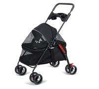 Reheyre 4-Wheel Folding Pet Stroller with Cup Holder Breathable & Visible Mesh Suitable for Small & Medium Dogs & Cats 1 Set