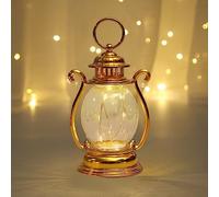 Reheyre LED Vintage Lantern Flickering Flame, Battery Operated Retro LED Lantern with Hook, Indoor/Outdoor Hanging Decorations Lanterns for Patio Garden Yard Christmas Halloween Party Festival Golden