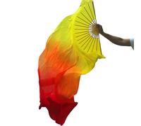 Reheyre Silk Belly Dance Fans Veils Women Belly Dancing Bamboo Long Folding Fan Veils Multi-color 1.2M for Dance Performances Ideas Yellow