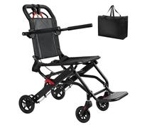 Reheyre Ultra Transport Wheelchair for Adults, 286lbs Capacity Lightweight Folding Chair with Safety Belt Flip-Up Armrests and Carrying Bag for Elderly Seniors Travel Black