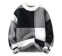 REHJJDFD Men's Knitted Sweaters Warm Jumpers Plaid Patterns Pullovers Tops White L