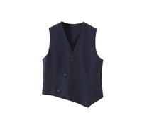 REHJJDFD Women Asymmetric Front Button Waistcoat Vintage Sleeveless Back Tap Female Outerwear Vest Tops As Show L