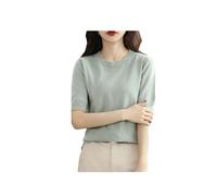 REHJJDFD Women Cotton Short Sleeve Knitted T-Shirt Women's Round Neck Pullover Loose Half Sleeve Vest Top Cotton T-Shirt Mint Greens XXL
