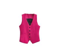 REHJJDFD Women V Neck Sleeveless Pockets Short Vest Jacket Office Lady Single Breasted Casual Slim Waistcoat Tops 1 L