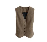 REHJJDFD Women's Suit Vest Herringbone Tweed V-Neck 4 Button Vest Ladies Retro Slim Fit Sleeveless Waistcoat Khaki L
