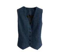 REHJJDFD Women's Suit Vest Herringbone Tweed V-Neck 4 Button Vest Ladies Retro Slim Fit Sleeveless Waistcoat Navy Blue XXL