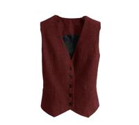 REHJJDFD Women's Suit Vest Herringbone Tweed V-Neck 4 Button Vest Ladies Retro Slim Fit Sleeveless Waistcoat Burgundy XL