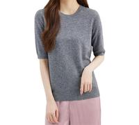 REHJJDFD Women's Wool Short Sleeve Sweater O Neck Half Sleeve Sleeves Tops Knit Pullovers Jerseys gray9 M