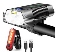 REHKITTZ Super Bright Bike Lights Set, 3300 Lumen, 5000 mAh Rechargeable, 7 Modes, Front and Back with Fog Light and Power Display