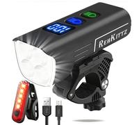 REHKITTZ Super Bright Bike Lights Set, 3300 Lumens, 13 Lighting Modes LED Bicycle Light with High-Capacity 5000mAh Rechargeable Battery, Dual-Beam Front Light, Sturdy Aluminum Alloy, Digital Display