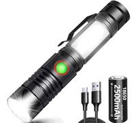 REHKITTZ Torch LED 2000 Lumen Super Bright,2500 mAh High Capacity Rechargeable Pocket Size Torch with Magnet and COB Work Light,Powerful Flashlight for Hiking, Camping, and Walking (1 Pack)