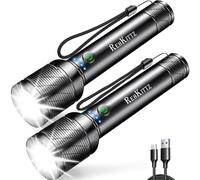 REHKITTZ Torch, LED Rechargeable Torches(Built-in Large Capacity Battery) 2200 Lumen Super Bright Flashlight with Power Display,Long Working Time,Aluminum Alloy,5 Light Modes,Zoomable Torch（2 Pack）