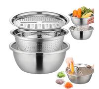 Rehmanniae Multifunctional Stainless Steel Basin and Grater Set, 3 in 1 Multifunctional Kitchen Grater, 26cm