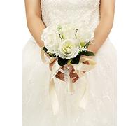 Rehobo Artificial Romantic Rose Flowers Silk Wedding Bouquet for Bride, Bridesmaids,Bridal Shower,Centerpiece,Ceremony Anniversary, Church Wedding,Valentine's Day (Ivory)