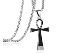 Rehoboth Ankh Ancient Egyptian Coptic Cross Pendant Necklace for Womens Mens 24 Inch Stainless Steel Chain Black Gold Silver, Metal, No Gemstone