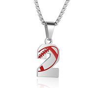 Rehoboth Football Rugby Jersey Number 0-99 Pendant Necklace for Women Men 22+2 Inch Adjustable Stainless Steel Chain, Metal, No Gemstone