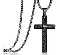 Rehoboth Stainless Steel Lord's Prayer Cross Pendant Necklaces Bible Verse for Men or Women Chain 24 Inch Black Gold Silver, Metal, No Gemstone