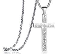 Rehoboth Stainless Steel Lord's Prayer Cross Pendant Necklaces Bible Verse for Men or Women Chain 24 Inch Black Gold Silver, Metal, No Gemstone
