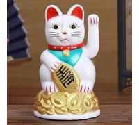 Rehoetom Chinese Lucky Waving Cat Figurine 6.5 Inch Gold Maneki Neko With Left Paw Raised Holding Gold Ingot Feng Shui Fortune Decoration For Home Office Shop(6.5inch gold)