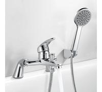 Rehomthy Bath Shower Mixer Tap with Shower Head and Hose, Modern Round Monobloc Single Bath Taps with Shower Attachment, Chrome, 180mm Centres