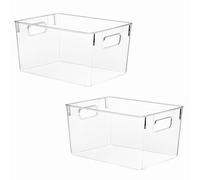 REHUK Clear Plastic Organiser Storage Bins for Cupboard, Pantry, and Kitchen - Versatile Organisers for Fridge, Freezer, Food, Fruit, Vegetable, Cleaning Products, and Clothing Storage (2 Pack)